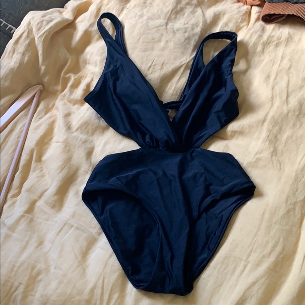 ASOS Black One Piece Swimsuit Deep Cut Sz 8 EU36